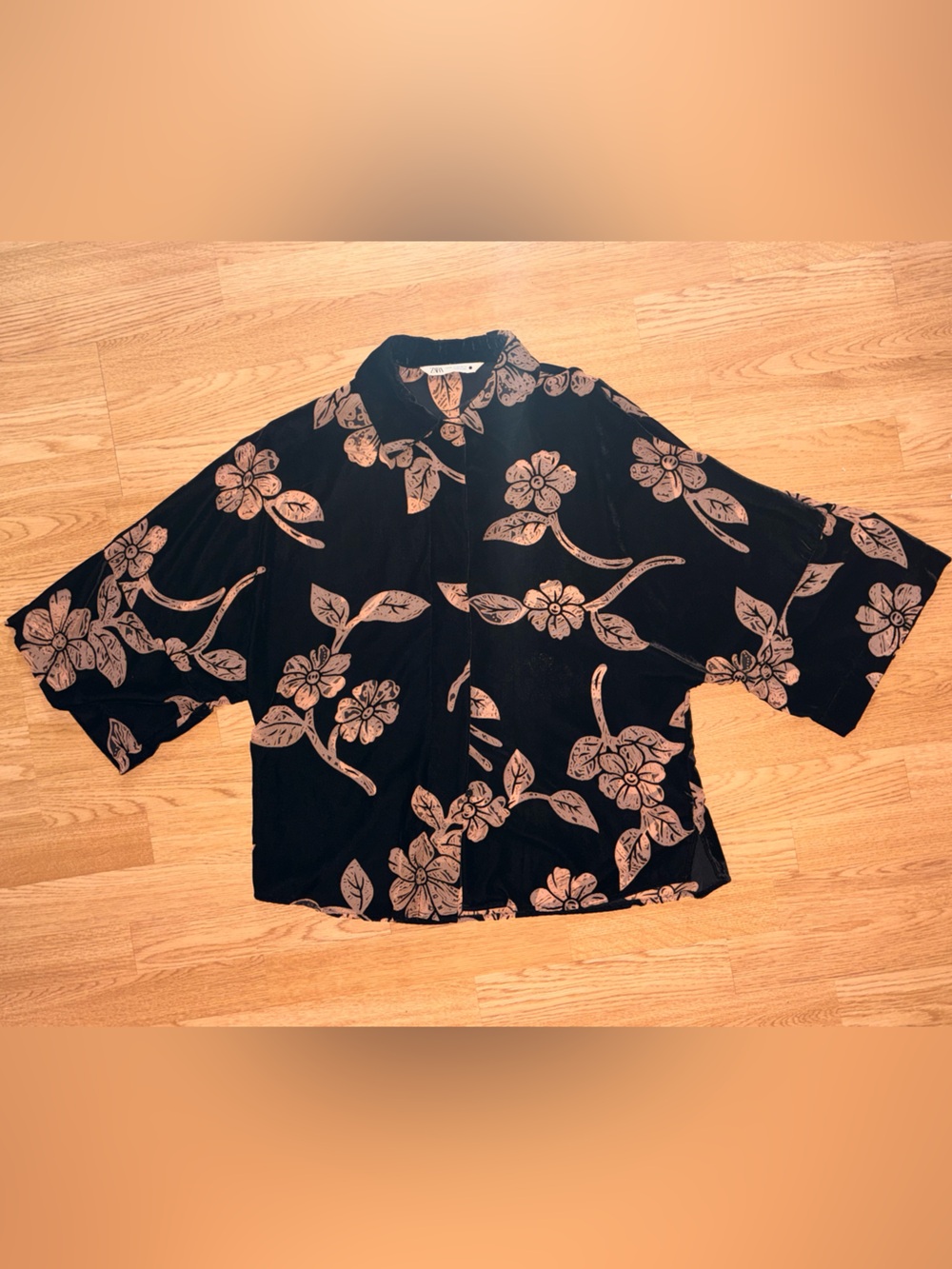 Zara Black Velvet Floral Top